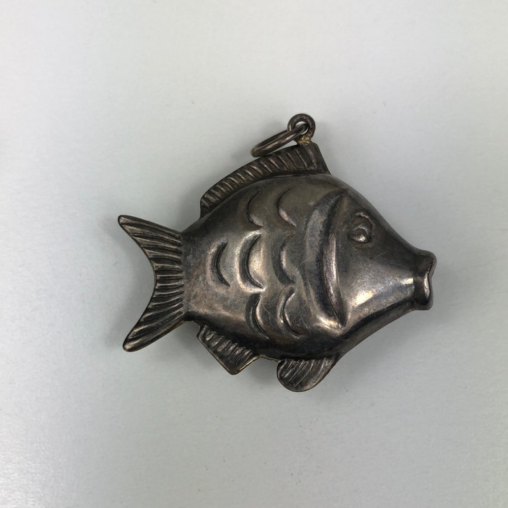 Fish Pendant Sterling Silver Hollow Puffer Whimsical Animal Art Ocean Tropical - Picture 3 of 8